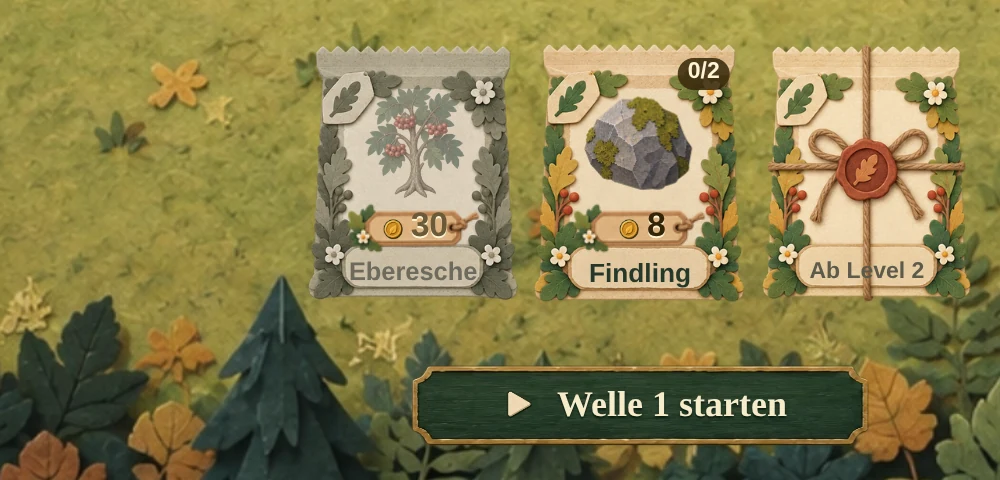 Die Bauleiste direkt nach dem Pflanzen einer Eberesche, Fassung vom 10. Oktober: darunter nur „Welle 1 starten“