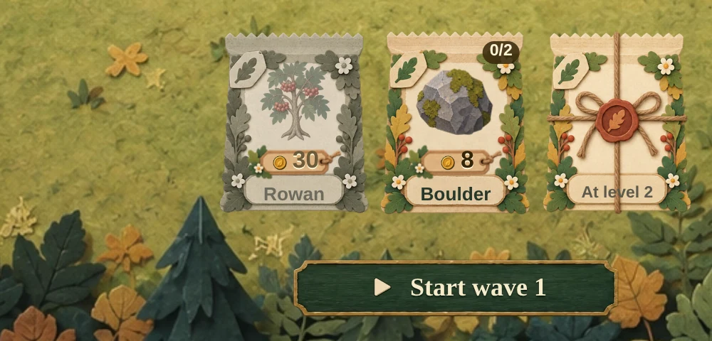 The planting bar right after planting a rowan, in the version from October 10: below it only “Start wave 1”